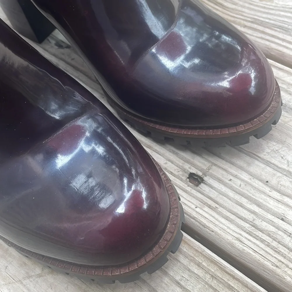 Steve Madden Oxblood Patent Leather Chelsea Ankle Boots Block Heel Women’s SZ 10